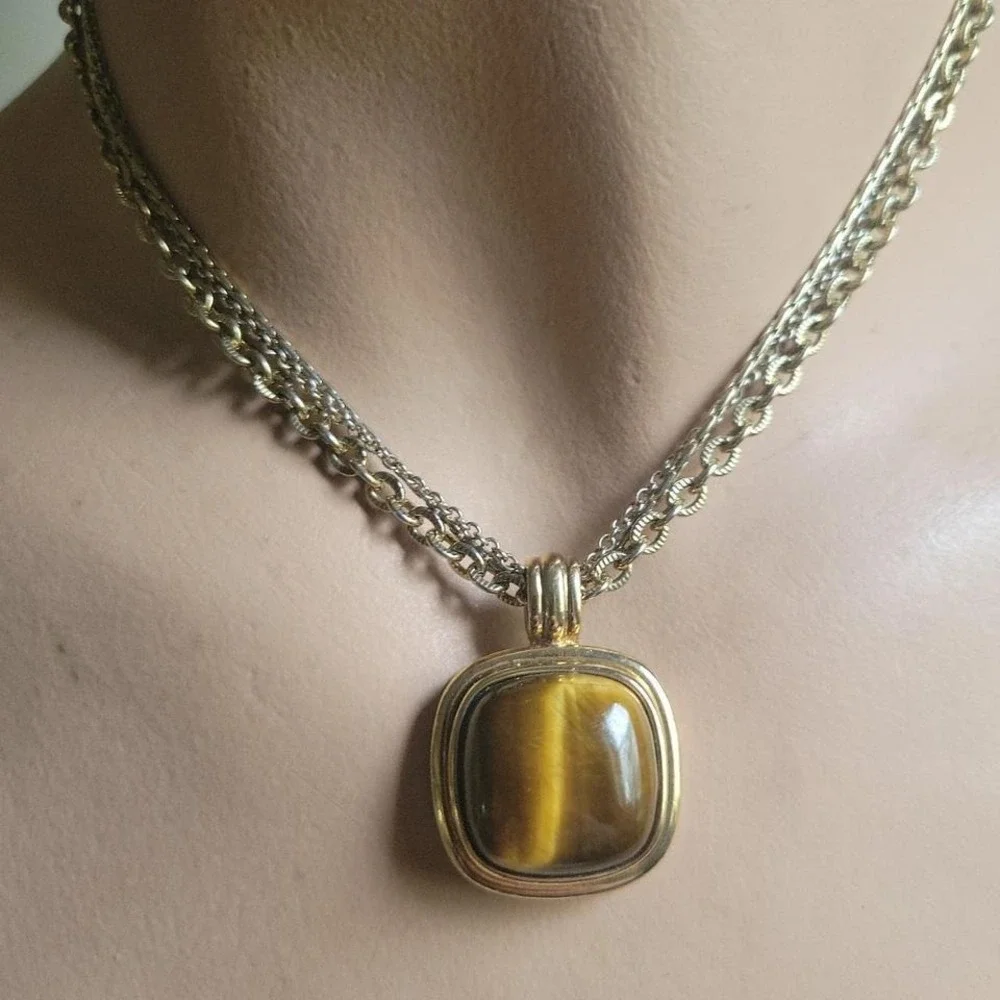 Tigers Eye Pendant‎ Necklace 16-19